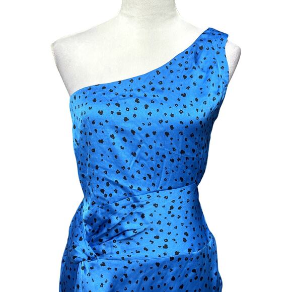 Heartloom Robin Dress One Shoulder Side Slit Animal Print Cobalt Blue W L NWOT - Picture 3 of 10